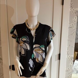Nine West Black Blouse with Floral Print